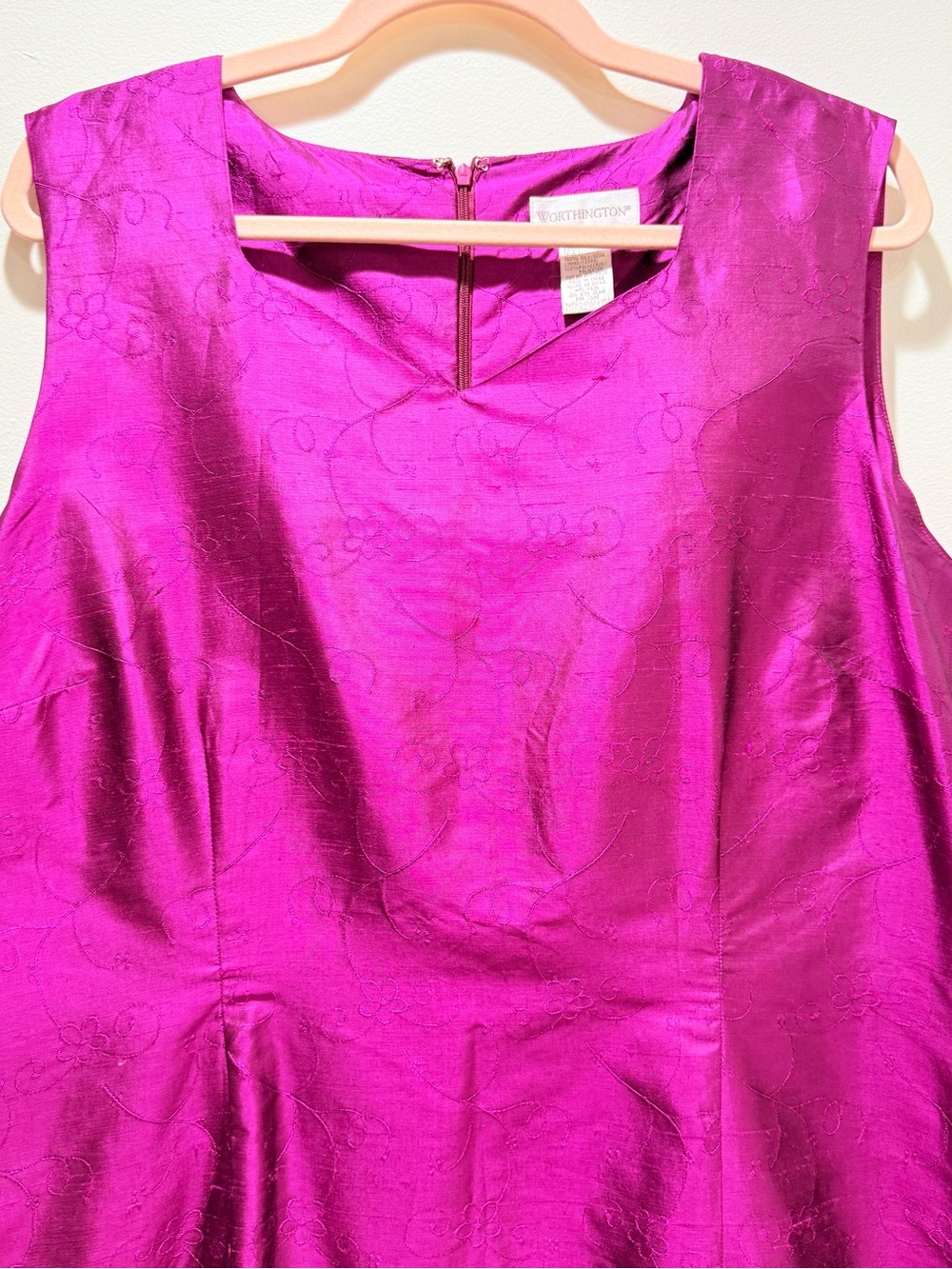 Fuchsia Silk Embroidered Dress Floral Cocktail Wedding Guest Dress Size 18 - Picture 2 of 10